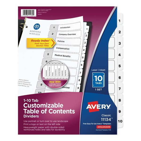 Avery Dennison Table of Contents Index 8-1/2 x 11", White, PK10 11134